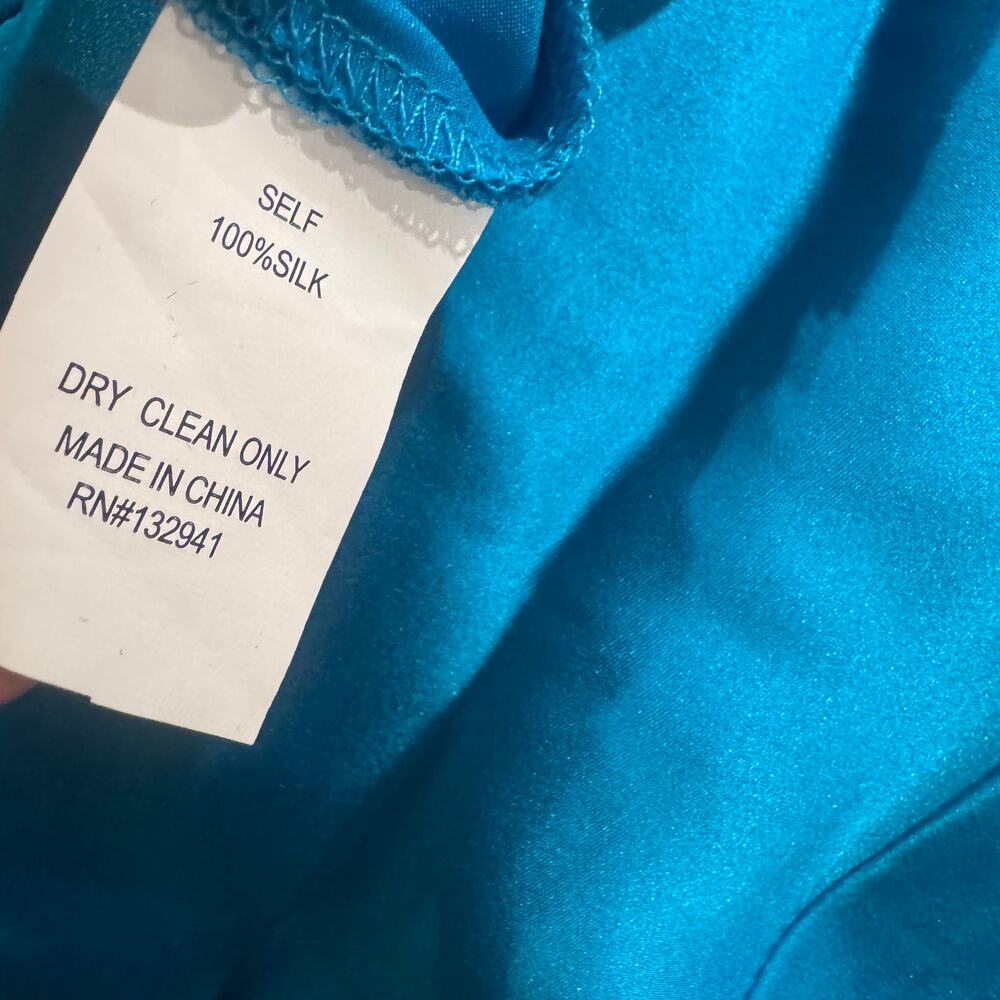 Amanda Uprichard Silk Square Neck Smocked Midi Dress Aqua Blue Size M NWT - Picture 8 of 9
